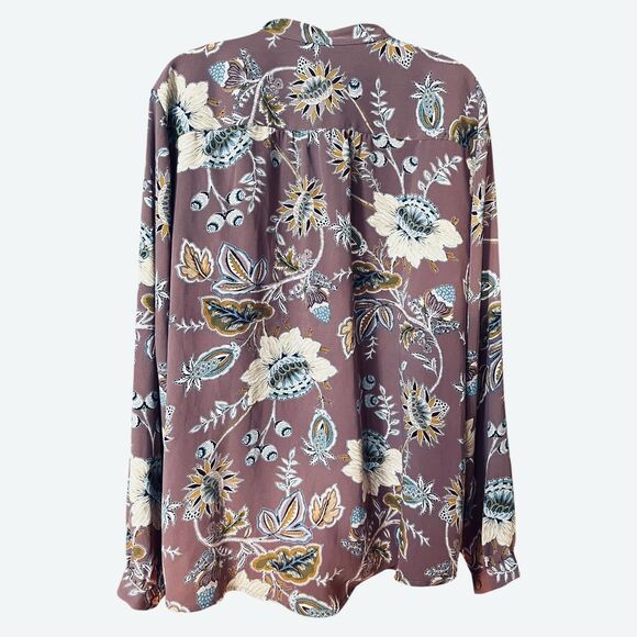 Chico's Floral Ruffled V-Neck Button Down Blouse Long Sleeves Sz XL Cottagecore - Picture 6 of 9